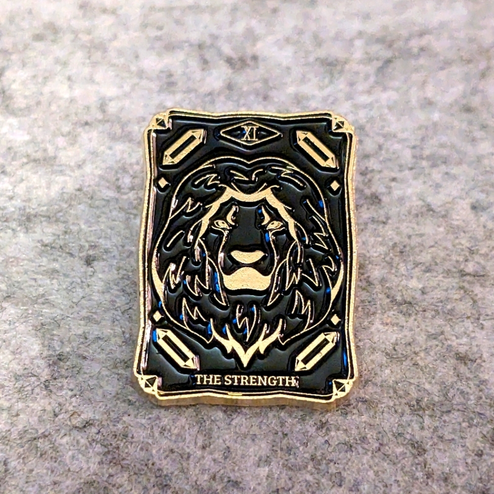 Tarot Card Pin - Strength - Black & Gold Lion Cosmic Major Arcana 8 VIII